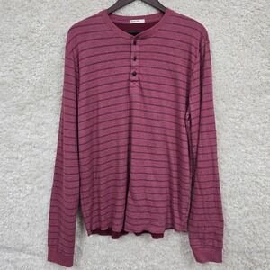 Marine Layer Henley‎ Shirt Mens Large Burgundy Striped Long Sleeve Casual